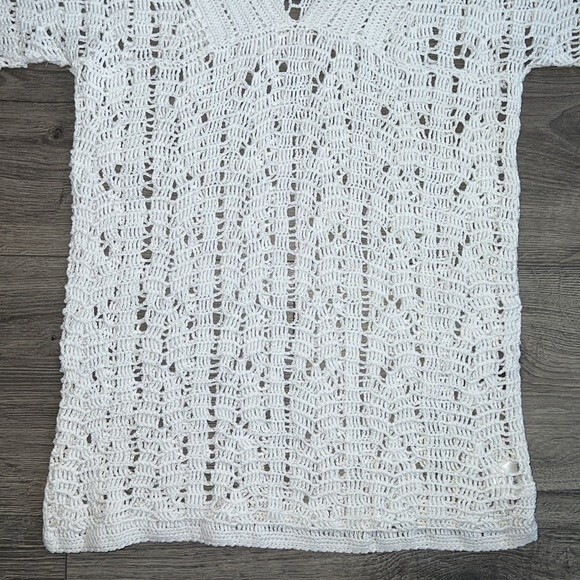 THEORY Crochet Open Knit Top Medium Unlined White Coastal Resortwear Bohemian - Picture 6 of 10